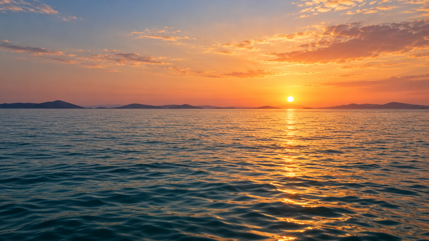 Illustrative Adriatic sunset with warm light on the sea